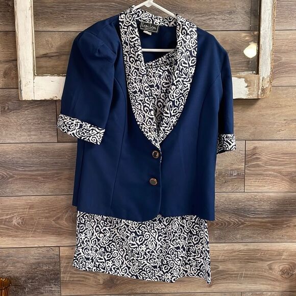 Leni Leni Ladies 2 pc Skirt Set, Size 14, Navy Blue and White Vintage - Picture 1 of 8